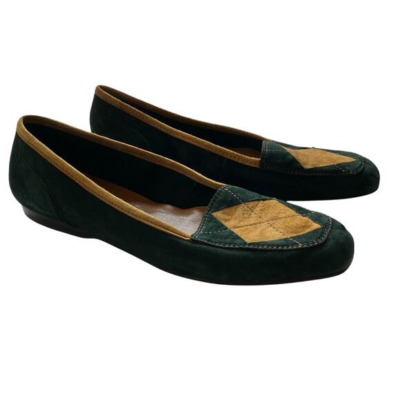 Enzo Angiolini Harlequin Vamp Suede Loafer Size 8M Green Yellow - Picture 1 of 8